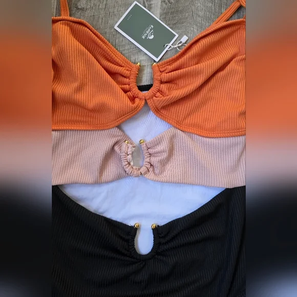 Elegant Orange, Pink, and Black Women's One Piece Swimsuit - Picture 2 of 7